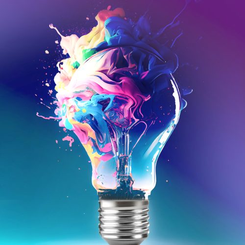 Creative light bulb abstract on glowing blue background ,generative artificial intelligence